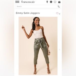 NEW Francesca’s Emmy Satin Joggers - Olive - Medium